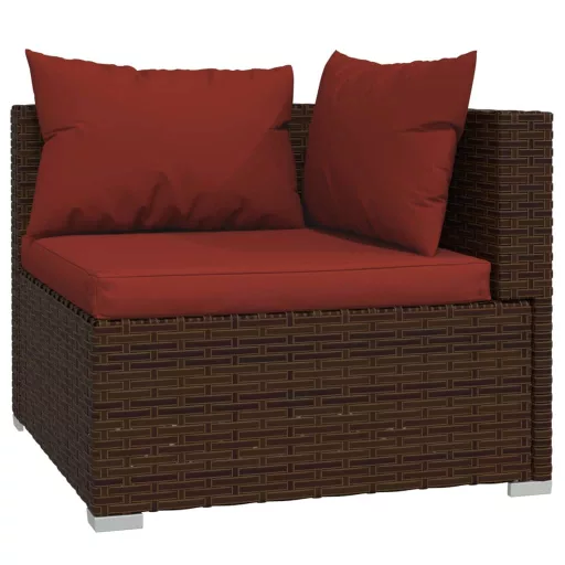3 részes barna polyrattan kerti bútorszett párnákkal