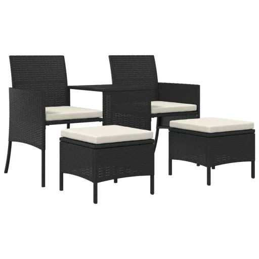 2 személyes fekete polyrattan kerti kanapé asztallal/székkel