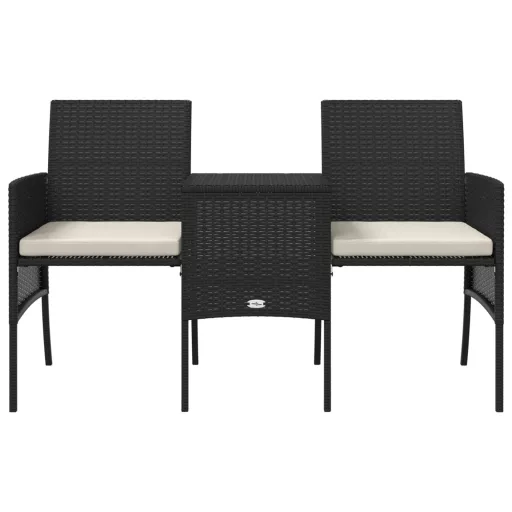 2 személyes fekete polyrattan kerti kanapé asztallal/székkel