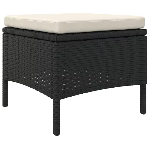 2 személyes fekete polyrattan kerti kanapé asztallal/székkel