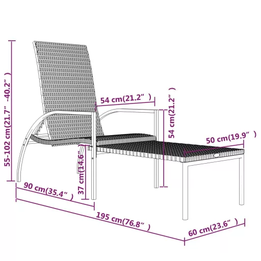 2 db barna polyrattan napozóágy lábtartóval