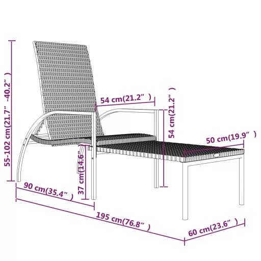 2 db fekete polyrattan napozóágy lábtartóval
