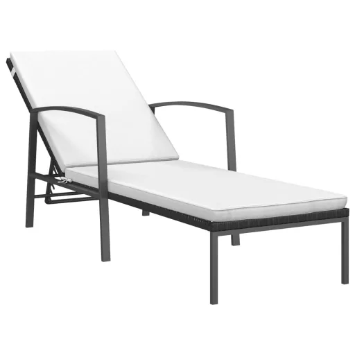 2 db fekete polyrattan napozóágy asztallal