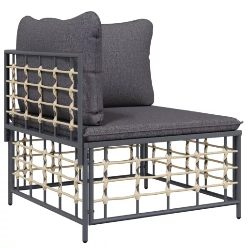 11 részes antracitszürke polyrattan kerti ülőgarnitúra párnával