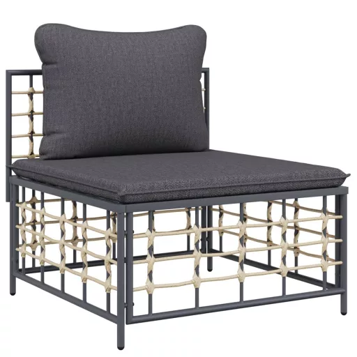 11 részes antracitszürke polyrattan kerti ülőgarnitúra párnával