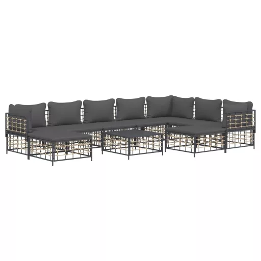 10 részes antracitszürke polyrattan kerti ülőgarnitúra párnával