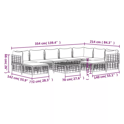 10 részes antracitszürke polyrattan kerti ülőgarnitúra párnával