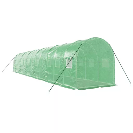 Zöld acélvázas melegház 24 m² 12 x 2 x 2 m