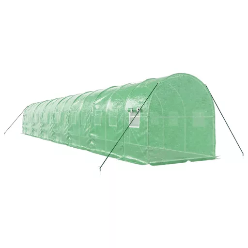 Zöld acélvázas melegház 28 m² 14 x 2 x 2 m