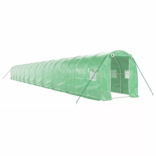 Zöld acélvázas melegház 44 m² 22 x 2 x 2 m
