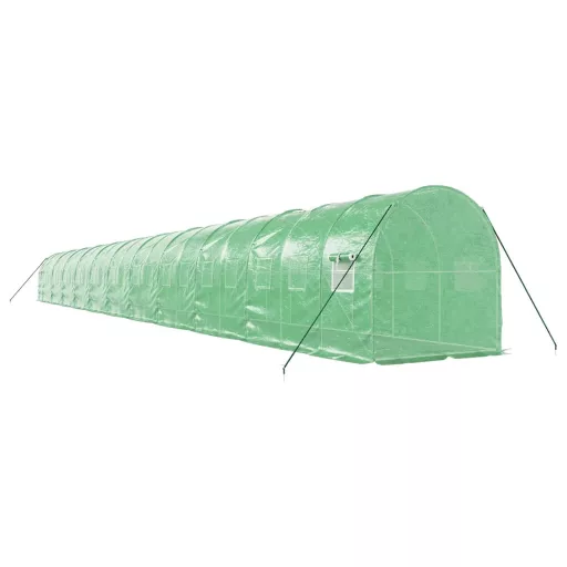 Zöld acélvázas melegház 44 m² 22 x 2 x 2 m