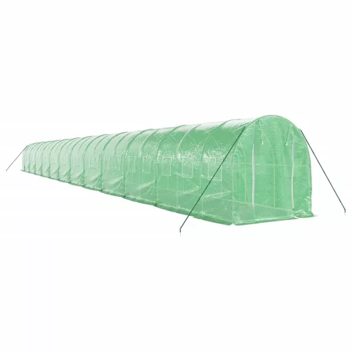 Zöld acélvázas melegház 48 m² 24 x 2 x 2 m