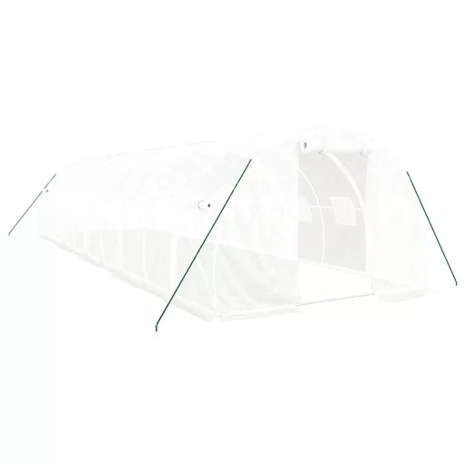 Fehér acélvázas melegház 30 m² 10x3x2 m