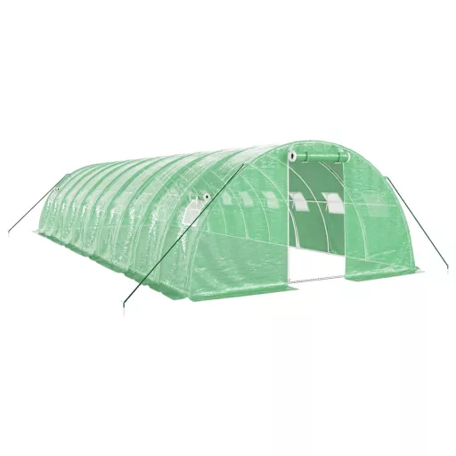 Zöld acélvázas melegház 40 m² 10 x 4 x 2 m