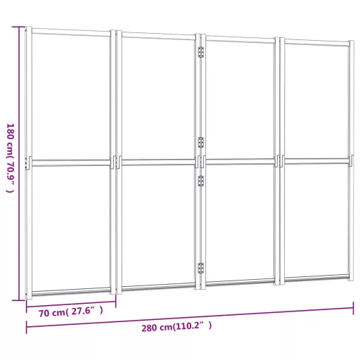 Fehér 4 paneles térelválasztó 280x180 cm