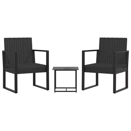 3 részes fekete polyrattan kerti ülőgarnitúra párnákkal