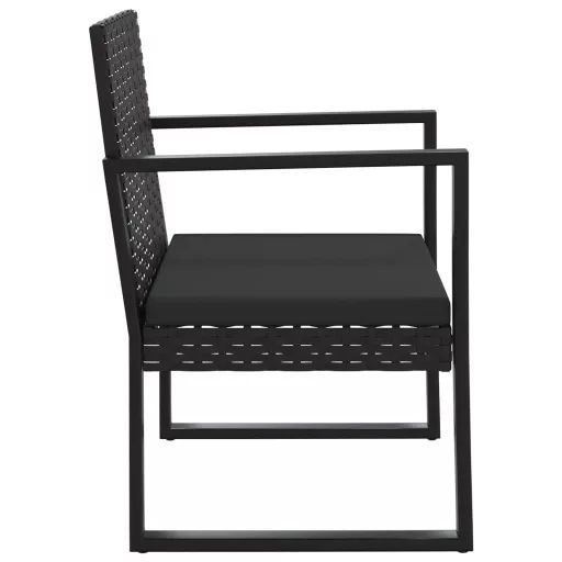 3 részes fekete polyrattan kerti ülőgarnitúra párnákkal