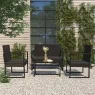   4 részes fekete polyrattan kerti ülőgarnitúra párnákkal
