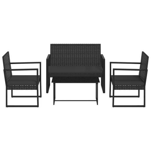 4 részes fekete polyrattan kerti ülőgarnitúra párnákkal