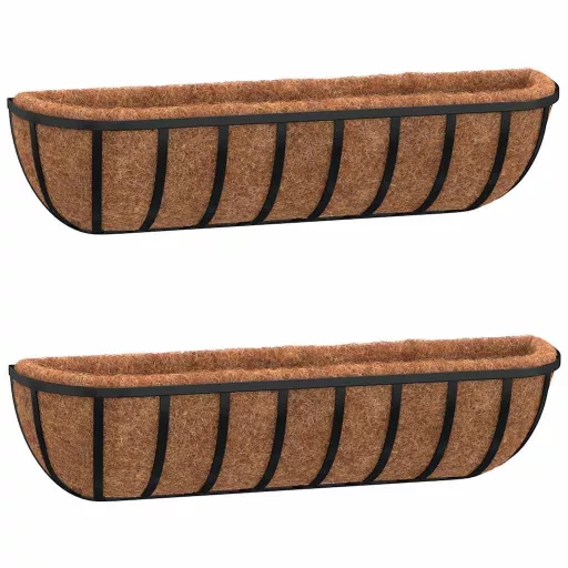 2 db fekete acél fali növénytartó kókusz béléssel 61x19x16 cm