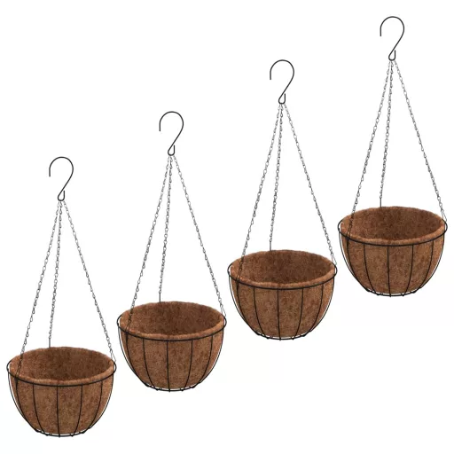 4 db fekete acél függő növénytartó kókusz béléssel Ø 30 x 52 cm