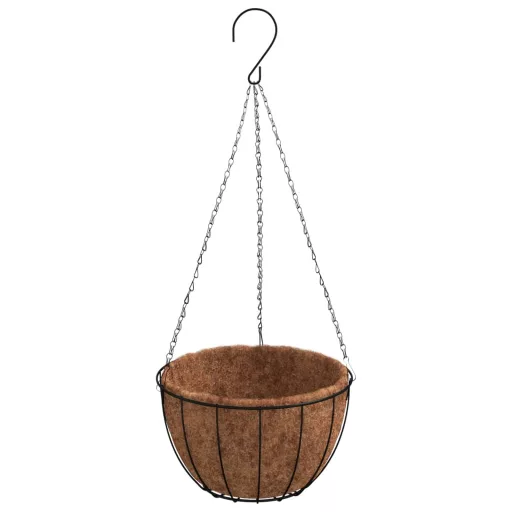 4 db fekete acél függő növénytartó kókusz béléssel Ø 30 x 52 cm