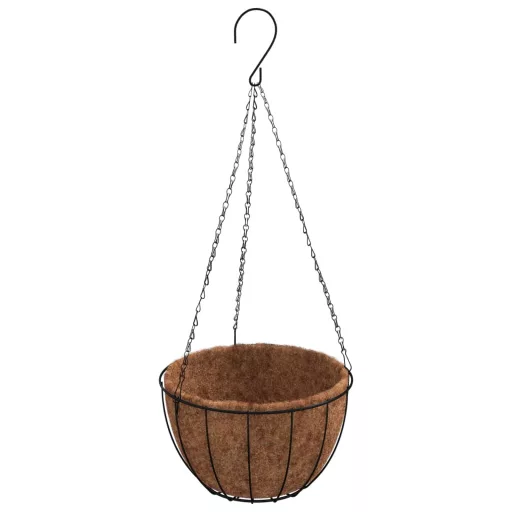 4 db fekete acél függő növénytartó kókusz béléssel Ø 30 x 52 cm