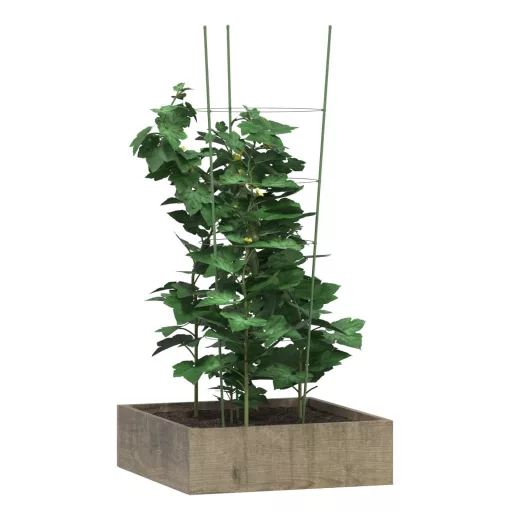 5 db zöld acél kerti növénytámasz 4 gyűrűvel 90 cm