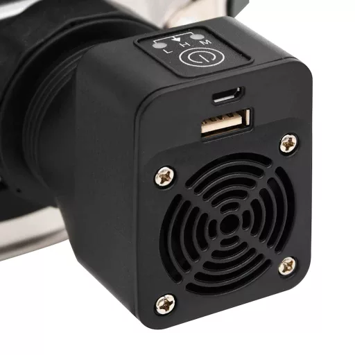 Ezüst acél fatüzelésű tűzhely USB-s légfúvóval 35,5x26x28 cm