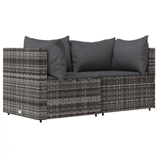2 db szürke polyrattan kerti sarokkanapé párnával