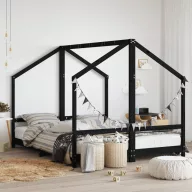 Fekete tömör fenyőfa gyerekágykeret 2 x (80 x 200) cm