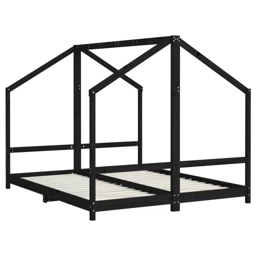 Fekete tömör fenyőfa gyerekágykeret 2 x (80 x 200) cm