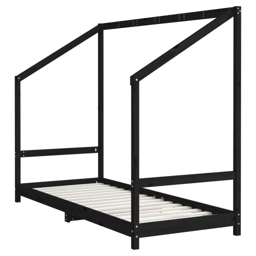 Fekete tömör fenyőfa gyerekágykeret 2 x (80 x 200) cm
