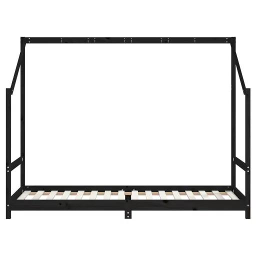 Fekete tömör fenyőfa gyerekágykeret 2 x (80 x 200) cm