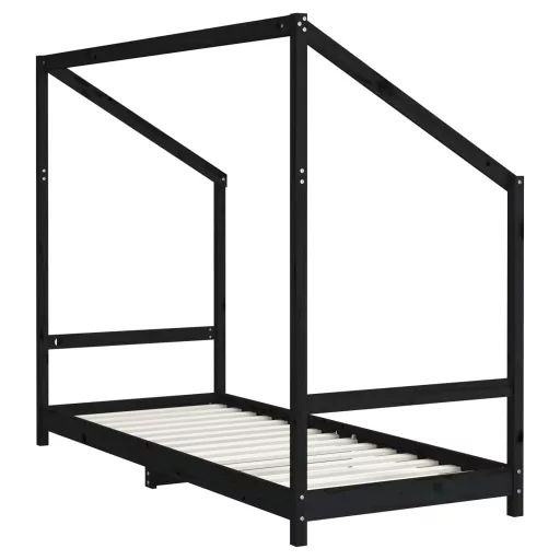 Fekete tömör fenyőfa gyerekágykeret 2 x (80 x 200) cm