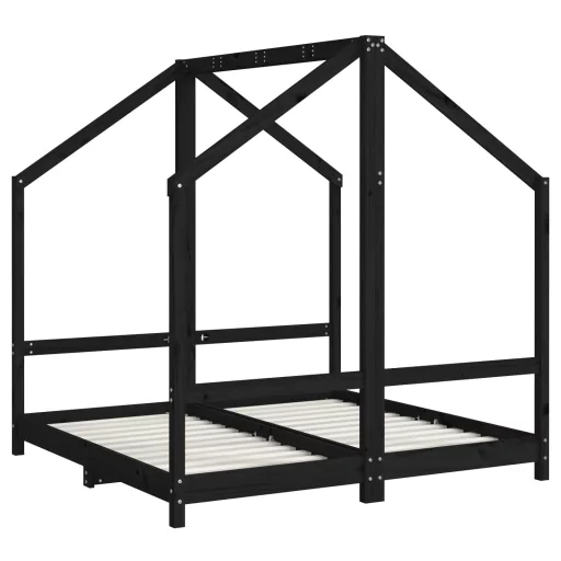 Fekete tömör fenyőfa gyerekágykeret 2 x (70 x 140) cm