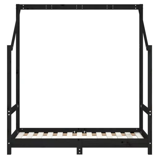 Fekete tömör fenyőfa gyerekágykeret 2 x (70 x 140) cm
