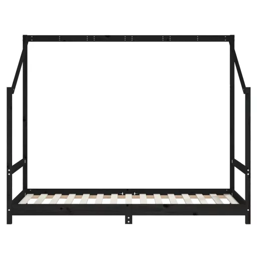 Fekete tömör fenyőfa gyerekágykeret 2 x (90 x 190) cm