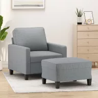 Világosszürke szövet kanapéfotel lábtartóval 60 cm