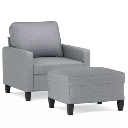 Világosszürke szövet kanapéfotel lábtartóval 60 cm