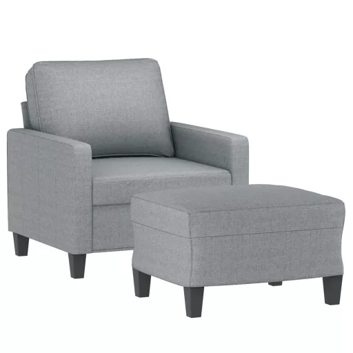 Világosszürke szövet kanapéfotel lábtartóval 60 cm