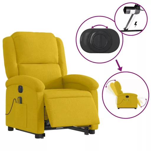 Elektromos felállást segítő sárga bársony masszázsfotel