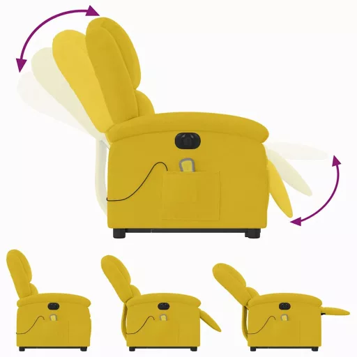 Elektromos felállást segítő sárga bársony masszázsfotel