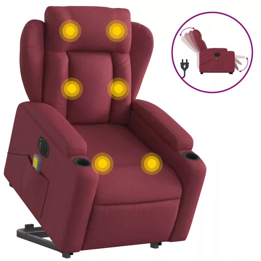 Bordó szövet dönthető elektromos álló masszázsfotel