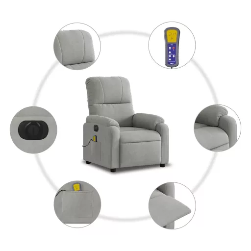 Világosszürke mikroszálas szövet elektromos fekvő masszázsfotel