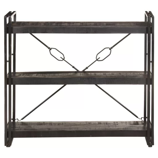 3 szintes fekete tömör mangófa könyvespolc 90 x 30 x 80 cm