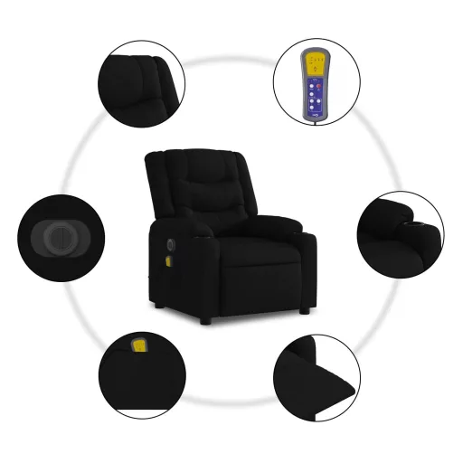 Fekete szövet elektromos dönthető masszázsfotel