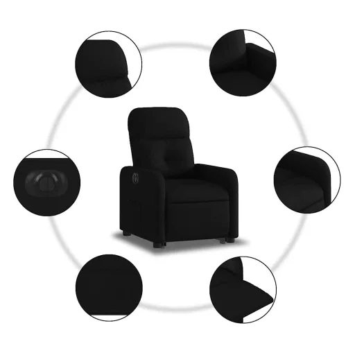 Elektromos felállást segítő fekete szövet dönthető fotel