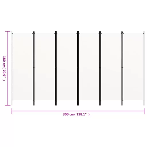 Fehér 6 paneles paraván 300 x 180 cm