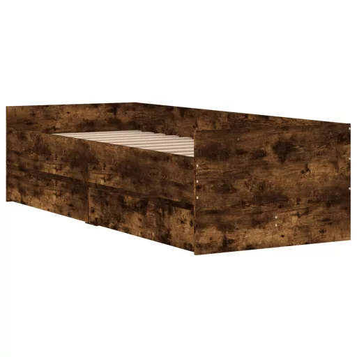 Füstös tölgy színű műfa ágykeret fiókokkal 100 x 200 cm